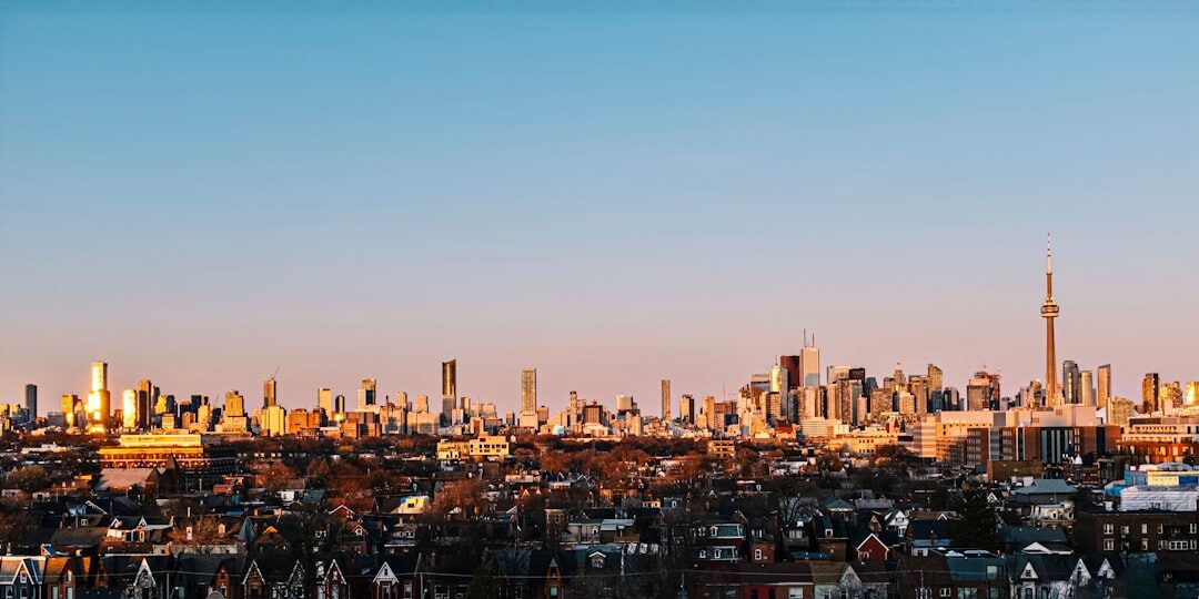 city skyline at sunset